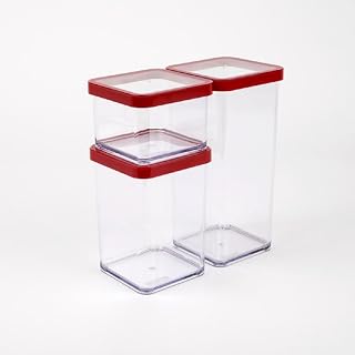 Rotho Loft - Juego de 3 recipientes de Almacenamiento de plástico Apto para Alimentos (San) sin BPA, Transparente/Rojo, 1 x 0,5 l + 1 x 1,5 l (21,2 x 11,4 x 23,5 cm)