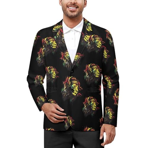 Rasta Reggae Music Jamaican Lion Men's Suit Jacket 2 Button Lapel Blazers Business Coat Tuxedo for Wedding Dinner