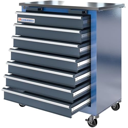 LARBANKE 7-Drawer Tool Chest Toolbox,Quality Metal with 360° Rubber Wheels,Safe Locking System can be Combined with The 5-Drawer and Double Tool Chest as a Large Workstation