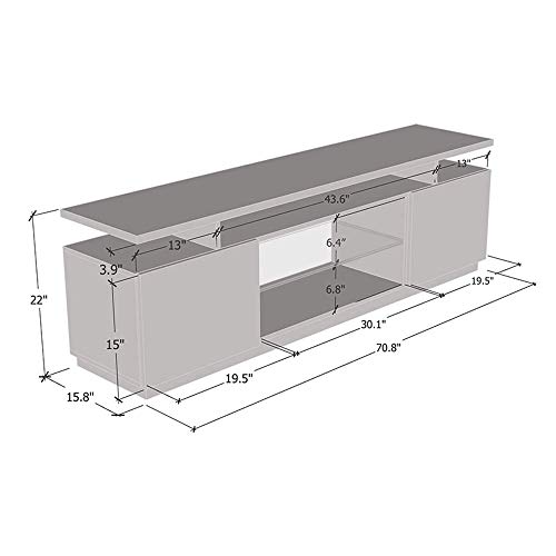 Meble Furniture Eva K Modern TV Stand &mdash; High Gloss Media Console with LED Lighting &mdash; Fits TVs up to 80", 70.9" W x 15.7" D x 20.5" H &mdash; Black