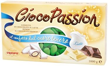 Crispo Confetti: "Ciocopassion" Milk Chocolate Taste Dragees, Green Colour 1000g 35oz [ Italian Import ]