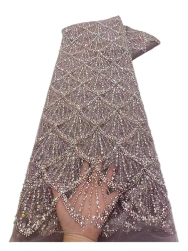 Tissu paillettes perlées violet dentelle forme éventail robe mariée bricolage 5 yards