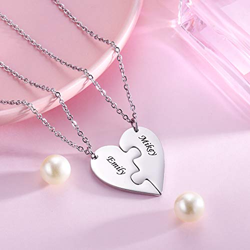 Personalized Heart Puzzle Necklace Custom Name Necklace Stainless Steel Best Friend Matching Necklace for 2/3/43