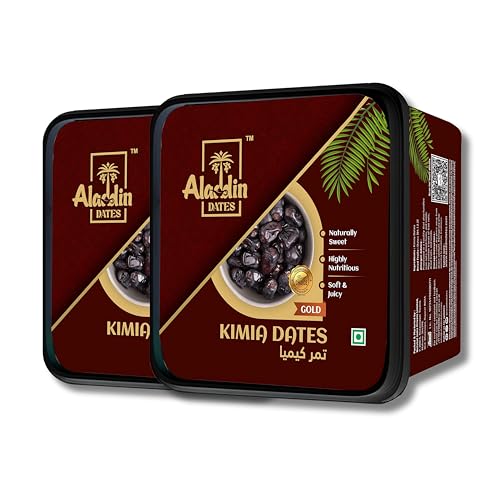 Image of Aladdin Dates Black Kimia Dates 1kg (500gm x 2 Pack)| Premium Mazafati Khajoor | Soft Black Dates | Value Pack Offer | IML Container | No Added Sugar | Healthy Dry Fruit