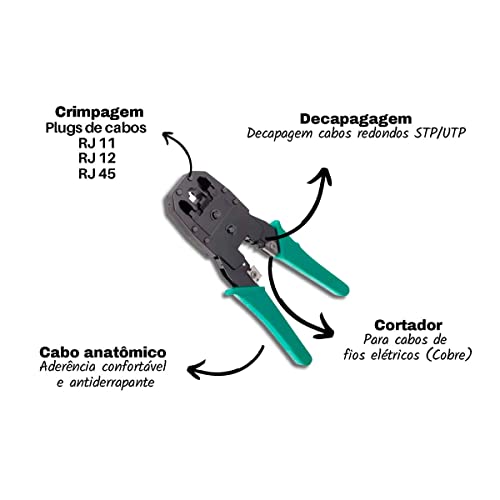 Alicate de Crimpar Rj45 Rj12 e Rj11 verde + Desencapador De Fio