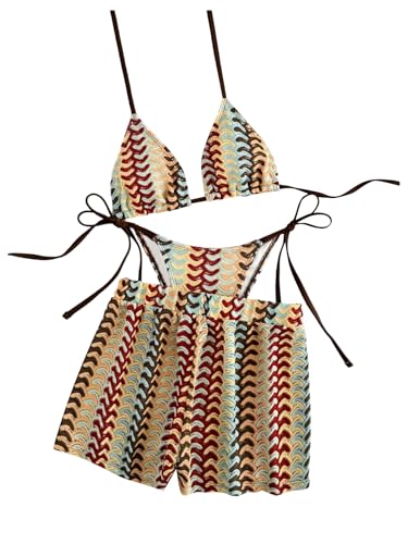 Maillot de bain 3 pièces femme pour être à l'aise à la plage avec le short bohème S