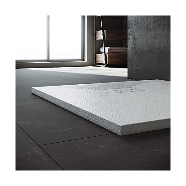 SONNI Duschwanne Schieferoptik und Rutschfeste Struktur 90x90 cm Superflache Duschwanne Alle Größen verfügbar Inklusive Siphon – Bild 3