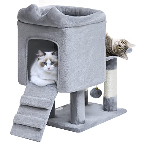 Bypass Cat Tree For Indoor Cats, 23.62" Modern Cat Tower With Sisal Scratching Posts, Cat Condo With Plush Perch, Climbing Ladder & Dangling Ball, Cat Furniture For Kittens Small Cats #TOP4