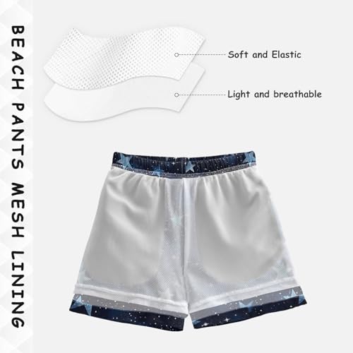 Pigsaly Boys Swim Trunks Stars Navy Blue Gradient Flashing Glitter Boys Board Shorts Swimsuit Swimwear Bathing Suit 4T4