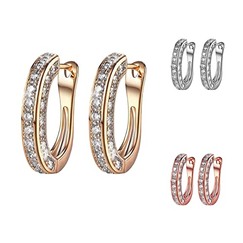 DIRTOM Boucles d'oreilles Créoles en Diamant pour Femmes, Personnalité Boucles d'oreilles en Strass Brillants - Boucles d'oreilles en Diamant Rond de Luxe Brillant - Or - 13x13mm Cover