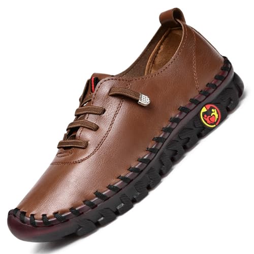 Hecho a Mano Tendón Suela Blanda Mocasines para Mujer Cómodo Piel Slip On Low Top Ergonomía Piso Zapatillas Antideslizante Transpirables Ligeras Juanetes Zapatos(H,35 EU)