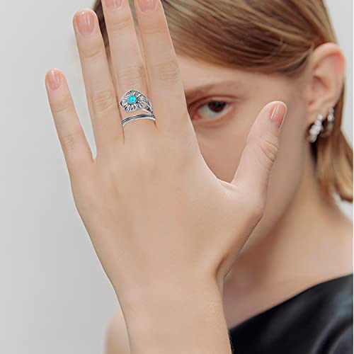 Feijiesi Sunflower Spoon Ring 925 Sterling Silver Adjustable Thumb Ring Vintage Turquoise Spoon Rings For Women Sunflower Spoon Ring Jewelry Gifts For Women Girls #TOP5