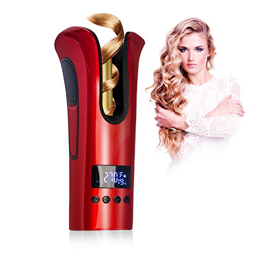 UKLISS Automatic Hair Curler Professional Ceramic Curling Wand Salon Rotating Styling Anti Tangle Spiral Machine Tool with Tourmaline Ceramic Heater and LED Digital Red