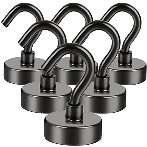 DIYMAG Black Magnetic Utility Hooks, 22Lbs Heavy Duty Rare Earth Neodymium Magnet Hooks with Nickel Coating for Kitchen, Cruise, Classroom, Workplace, Office and Garage etc, 6 Packs