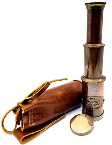 Nautical Brass Spyglass Telescope with Leather case. J. Scott Polish
