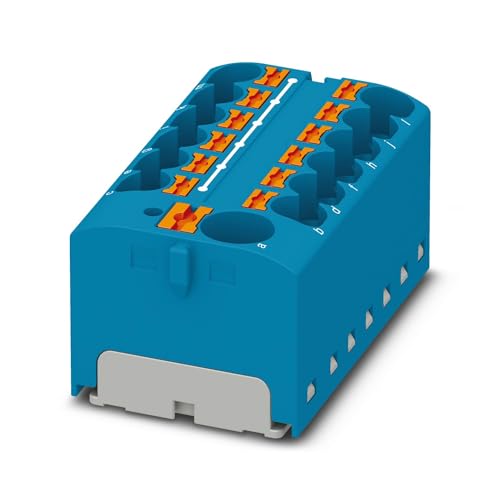 PHOENIX CONTACT PTFIX 10/12X4-NS35 BU Verteilerblock, Anzahl der Anschlüsse 13, Querschnitt 0,5 mm² - 10 mm², AWG 20 - 6, Breite 28,6 mm, Blau, 1 Stück
