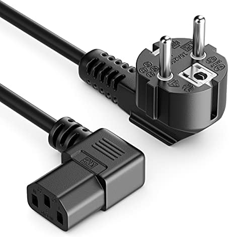deleyCON 3,0m Kaltgerätekabel C13 90° rechts Typ F 90° - Schwarz | Netzkabel Stromkabel, Schutzkontakt Stecker Typ F CEE 7/7 90° gewinkelt auf C13 Buchse 90° rechts, für PC, Monito