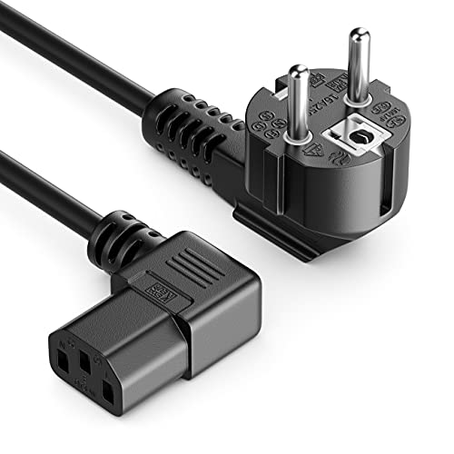 deleyCON 1,5m Kabel Zasilający Przewód Sieciowy Wtyk Ochronny Typ F (CEE 7/7) 90° Kątowy na Gniazdo C13 90° Kątowe Prawe PC Komputer Monitor Drukarka Projektor - Czarny