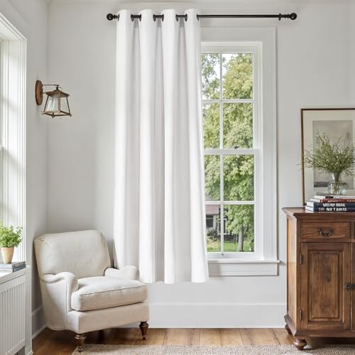 jinchan Linen Textured Curtain 72 Inch Long for Living Room Light Filtering Thermal Insulated Grommet Top Window Drape for Bedroom 52" W x 72" L White 1 Panel