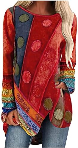 Blouses for Women Dressy Fashion Long Sleeve Loose Western Shirts Vintage Tunic Tops to Wear with Leggings Red