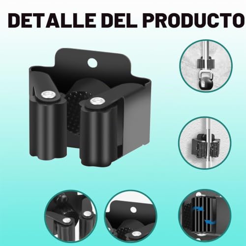 Miniatura 3 de Fish Dragate 6 Pcs Colgador Escobas Y Fregonas,Soporte Escobas Adhesivo,Con Materiales De Instalación,Organizador Herramientas Para Muebles, Cocina, Baño, Jardín,Negro