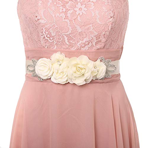 Campsis Women\'s Rhinestone Bridal Belt Ivory Flowers Maternity Sashes Crystal Floral Sash Wedding Dress Party Prom Baby Shower for Bride and Pregnancy