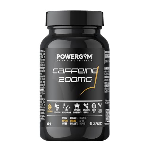 POWERGYM | CAFEINA CAFFEINE 200 mg 45 Cápsulas – Cafeína en comprimidos mejora el rendimiento deportivo de forma cómoda – Sin Gluten | No GMO | Vegano | Doping Free