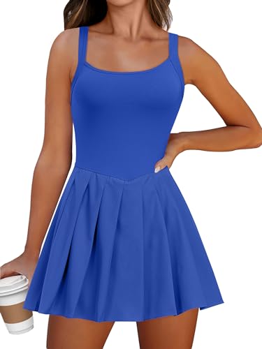 Image of ANRABESS Women's Tennis Athletic Pleated Summer Mini Dress 2026 Golf Workout Build in Shorts Casual Romper Short Sundress