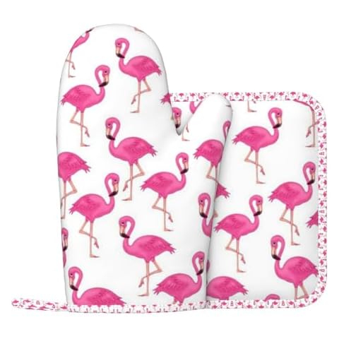 Pink Flamingo Oven Gloves and Pot Mat Cover