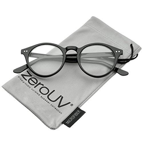 zeroUV Retro Keyhole Nose Bridge Clear Lens P3 Round Glasses 46mm (Black/Clear)