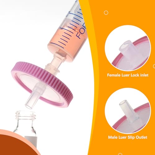 Image of PEKYBIO Sterile Syringe Filter PTFE Hydrophilic Filtration 0.22 um Pore Size, 25 mm Membrane Diameter, 20 Pack, Sterile Packed Individually for HPLC Sample Preparation