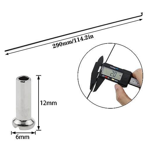 AYLIFU 12pcs 14G J-Bend Bicycle Steel Spoke 290mm Bicycle/Road Bike Spoke with 12mm Copper Cap Suitable for Most Bikes, Black - Thumbnail 2