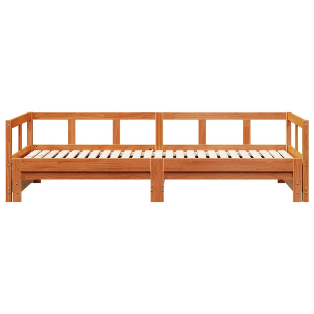 Letto da giorno in legno di pino massiccio, marrone cerato, 90 x 190 cm, con rete a doghe, estensibile come letto matrimoniale, salvaspazio per ospiti e camera da letto, struttura stabile con