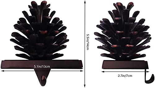 Hxezoc 2 Pack Pine Cone Christmas Stocking Holders, 3D Brown Metal Mantel Stocking Hangers for Christmas Fireplace Mantel Decorations Christmas Holiday Supplies