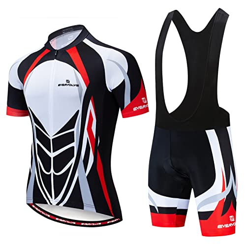 Conjunto de Ropa Ciclismo Hombre Maillot Ciclista Verano Completa de Traje Bicicleta Manga Corta,Camiseta MTB Ciclo y Culotte Tirantes con 19D Acolchado De Gel,Jersey y Bib Shorts Transpirable(4,XL)