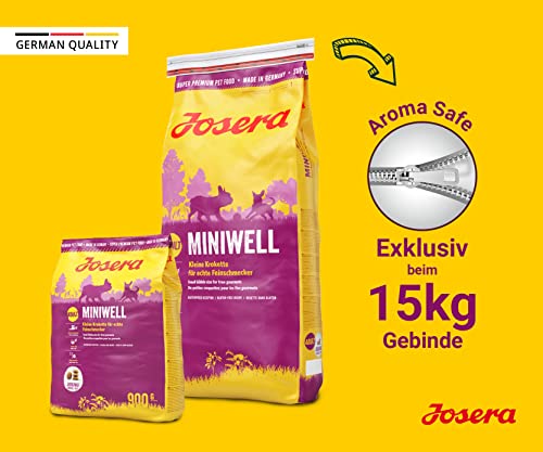 JOSERA Miniwell (1 x 15 kg) | Adult Mini | Premium Trockenfutter für ausgewachsene Hunde Kleiner Rassen | Geflügel & Reis | Kleine Kroketten | extraverträglich | weizenfrei | Hundefutter | 1er Pack
