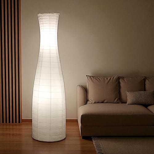 Trango moderno disegno Lampada da terra I lampada da bottiglia in carta di riso bianca 1231L lampada da terra alta 125 cm come salotto Lampada Deco I paralume incl. 2 lampadine E14 LED