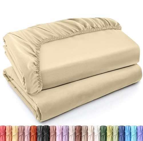 Utopia Bedding King Fitted Sheets - Bulk Pack of 2 Bottom Sheets - Soft Brushed Microfiber - Deep Pockets - Shrinkage & Fade Resistant - Easy Care (King, Beige)