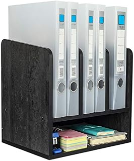 EasyPAG Wood Desktop A4 File Holder Folder Organiser Magazine Storage Rack Versatile Desk Tidy Filing Tray,Grey,324x324x252mm,Upgrade