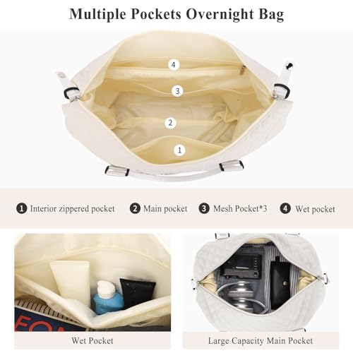 Reisetasche Damen Sporttasche Handgepäck Tasche,Weekend Bag mit Kulturbeutel&Nasstasche,Wasserdicht Schwimmtasche Travel Duffle Bag,Fitnesstasche Trainingstasche Frauen Tragetasche, Beige
