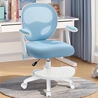HOFFREE Kids Desk Chair Ergonomic Study Chair with Flipped Armrest and Footrest Adjustable Height Swivel Kids Computer Chair Mesh Desk Chair for Boys Girls Children in Home Bedroom Study Room Blue