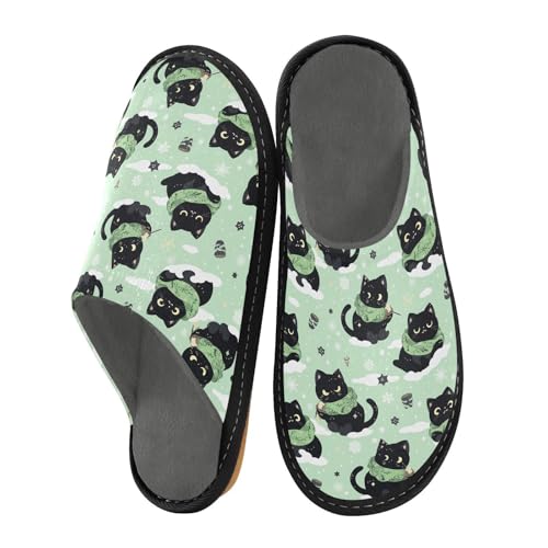 visesunny Women Men's Fuzzy Slippers Plush Warm Winter Cute Cartoon Black Cat Cozy House Slippers Comfy Indoor Shoes
