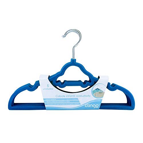 5 Cabides Infantil Aveludado Carrinho, Clingo, Azul Escuro