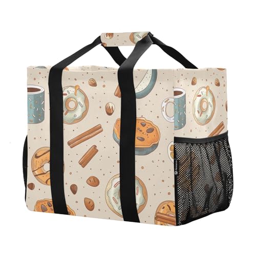 Doughnut Waterproof Tote Bag,Multi-Purpose Kitchen Reusable Grocery Bags, Travel, Beach & Laundry Organizer 15.4 X 9.8 X 12.8 inch2