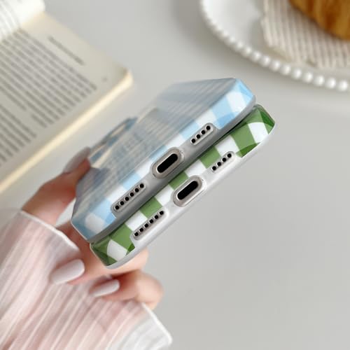 Skyseaco for iPhone 16 Pro Max Case Cute Aesthetic Gingham Phone Case Soft Slim TPU Shockproof Phone Cover for Women Girls - Green - image 6