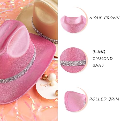 Image of Cowboy Hat for Women Bling Diamond Party Disco Cowgirl Hat | Shimmery Finish, Adjustable Strap Inside, Western Birthday Party, Music Festival and Concerts, Cowboy Costumes Accessories
