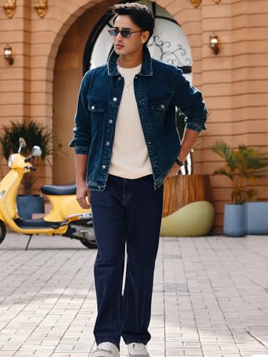 Urbano Fashion Men's Loose Mid Rise Blue Jeans Dark Blue - Image 3