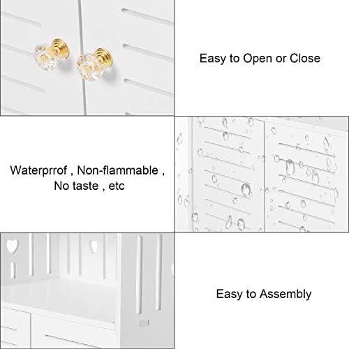 Youyijia Bathroom Floor Cabinet 92x40x25cm Storage Unit with 3 Tier 2 Door Shelves White MDF Painted Wood Free Standing Cupboard for Bathroom Porch