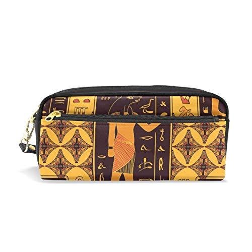 Preisvergleich Produktbild Ahdyr Bleistiftetui Altägyptische Hieroglyphen Leder Bleistiftbeutel Reißverschluss Stiftbeutelhalter Student Stationary Cosmetic Makeup Bag