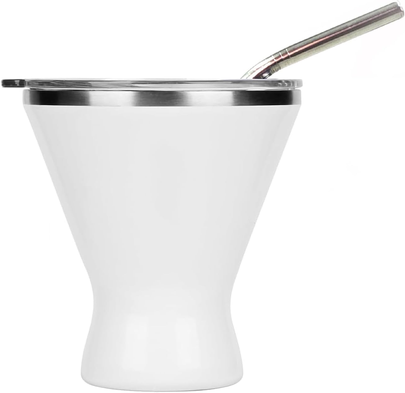10oz Stainless Steel Martini Glass with Lid and Straw - Temperature Insulated Cocktail Tumbler for Every Outdoor, Picnic, Poolside, Beach & Patio Party (White, Pack of 1)